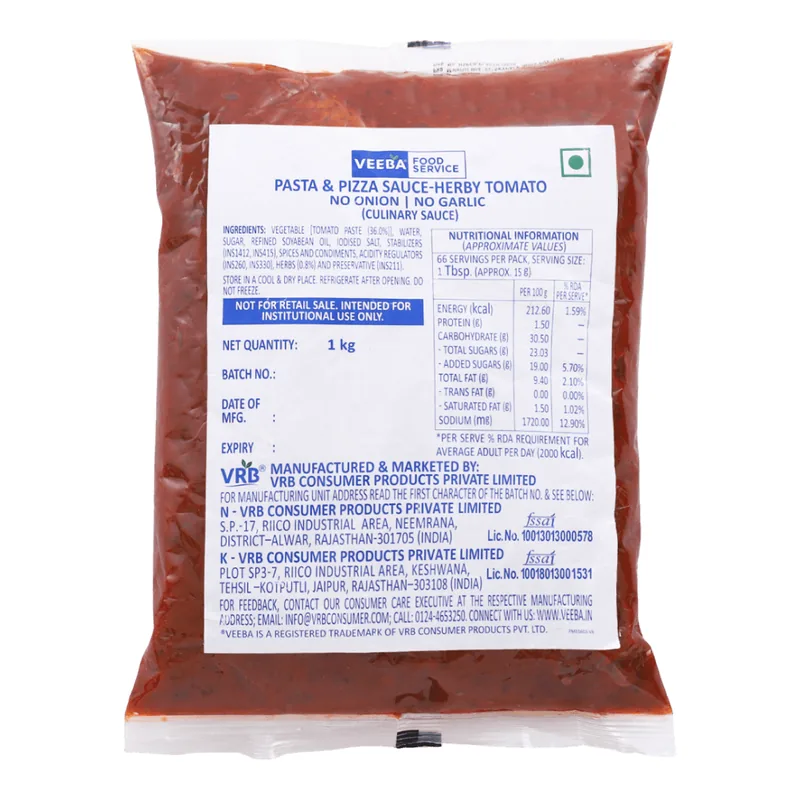Veeba Pizza & Pasta (No Onion, No Garlic) Sauce